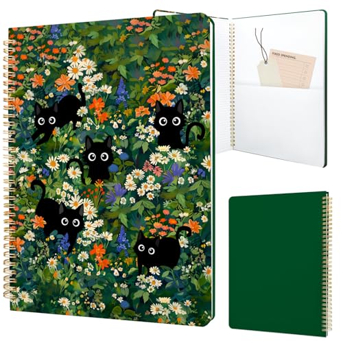 Cute Spiral Notebook journal A4 Aesthetic Pretty Design for Women Girls Kawaii with Pocket, 8.5 x 11 inch, Graph, Cat Garden - color: Cat Garden, style: Graph