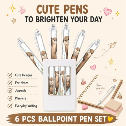 6-Piece Cute Otter Pen Set, Funny Animal Ballpoint Pens for Women Men Kids Teens, Gift for Her Him Friends Coworkers, Birthday Christmas Valentines Easter Gift, School Supplies Desk Accessories