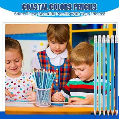 CHENGU 24 Pcs Blue Pencils for Kids Erasable Wood Pencils Pack Cute School Supply for Kid with Top Eraser Blue Wooden Back to School Kit Drawing Work Summer Office Gift