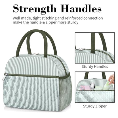 Coobiiya Lunch Box Lunch Bag for Women Men,Reusable Cute Lunch Pail bag,Leakproof,Insulated LunchBox Tote Compact 10L, Cooler Lunch Container for Work Travel Office - color: Embroidered Green