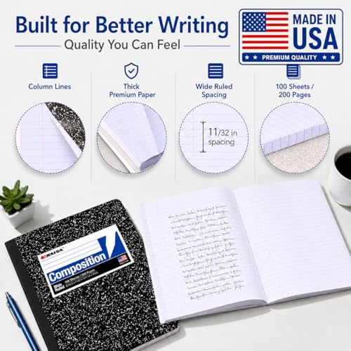 KAISA Composition Notebooks 100Sheets Comp Book,Wide Ruled 9.75x7.5inch, Classic Marble Composition Books, Carton of 20pads, C10001W - color: 20pad, size: wide