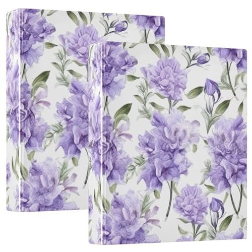 Emelivor Purple Lilacs Flowers 3 Ring Binder 1.5 Inch Rings View Binders Holds 200 Sheets 2 Inch Binder for Letter Size Paper Binder Organizer for Home School Office Supply, 2 Pack - color: Purple Lilacs Flowers