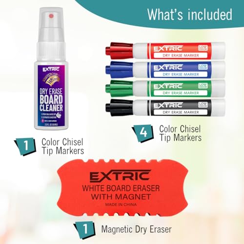 EXTRIC Dry Erase Markers Chisel Tip Set 4 Whiteboard Markers and cleaner - style: Chisel Tip