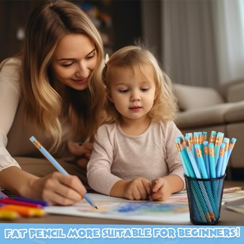 Fainne 48 Pcs Fat Pencils Jumbo Big Thick Large Pencils and 3 Pieces Sharpeners for Kids Beginners Preschoolers Kindergarten School Office Supplies(Turquoise Blue Series,Triangle) - color: Turquoise Blue Series, style: Triangle