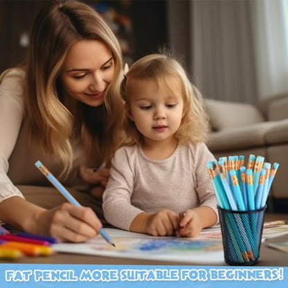 Fainne 48 Pcs Fat Pencils Jumbo Big Thick Large Pencils and 3 Pieces Sharpeners for Kids Beginners Preschoolers Kindergarten School Office Supplies(Turquoise Blue Series,Triangle) - color: Turquoise Blue Series, style: Triangle