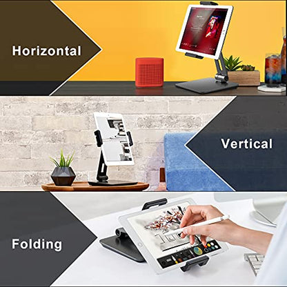 Tablet Stand Adjustable & Foldable, 360° Swivel Heavy Aluminum Tablet Holder for Desk, Compatible with iPad Pro/Air/Mini, Galaxy Tab, Surface Pro, Kindle Fire (7-13") (Dark Gray) - color: Dark Gray