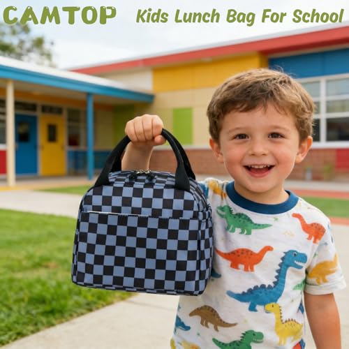 CAMTOP Boys Lunch Box Kids Insulated Lunch Bag Kids Cute Lunchbox for Boys Loncheras Para Niños - color: Gray Check