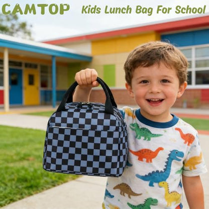 CAMTOP Boys Lunch Box Kids Insulated Lunch Bag Kids Cute Lunchbox for Boys Loncheras Para Niños - color: Gray Check