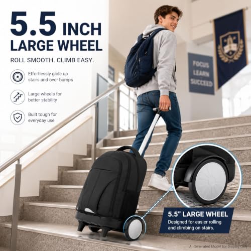 AGSDON Quiet Glide Rolling Backpack with Lunch Box Set - Large Wheel Water-Resistant Wheeled Bag for Business, Travel, and College | Black 3-in-1 Organizer Backpack - color: Reflective Black - Rolling Backpack