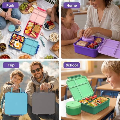 LOHASOK Bento Lunch Box Kids with 8oz Soup Thermo, Leak-Proof Lunch Containers with 4 Compartment, Thermo Hot Food Jar and Insulated Lunch Box for School Purple - color: Purple