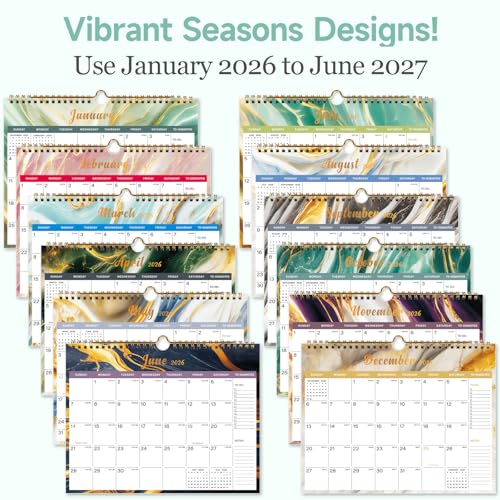 Lbylyhxc 2026 Calendar - Includes January 2026 to June 2027-18 Monthly Wall Calendar 2026, 11 x 8.5 Inches.Thick Paper with Julian Dates and Block for New Year and Christmas Presents (wall calendar 2026-2027 veins) - color: wall calendar 2026-2027 veins