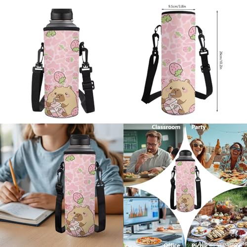17 Inch Kid's 4PCS Backpack Set, Back to School Essentials | Insulated lunch box, water bottle pouch, pencil case, lightweight, padded shoulder straps, for elementary, middle school - color: Strawberry Capybara
