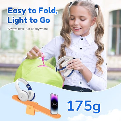 EarFun K2 Kids Bluetooth Headphones, Kids Headphones with Volume Limited, 40H Playtime, Built-in Mic, Stereo Sound, Foldable Over-Ear Headphone for School/Travel/iPad/Tablet, White - color: White