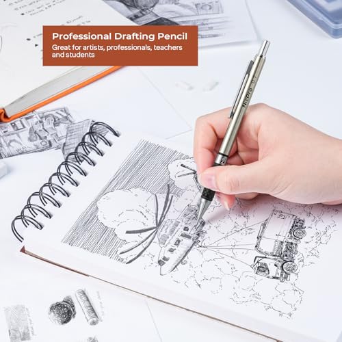 Nicpro 0.7 mm Art Mechanical Pencils Set, 6 PCS Metal Drafting Pencil 0.7mm Tube HB Lead Refills & 18 Cap Eraser for Adults, Children, Artist Writing, Drawing, Sketching, Black - style: 6 Pack (0.7mm)
