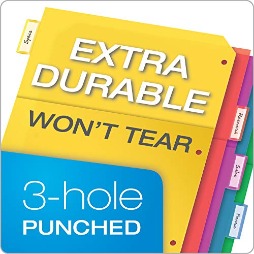 Oxford Plastic 2 Pocket Binder Dividers, 5 Tab 1/5 Cut, Multicolor Large Tab Set, Insertable Dividers with Paper Inserts, Letter Size, 3 Sets (89602) - size: 5 Tab