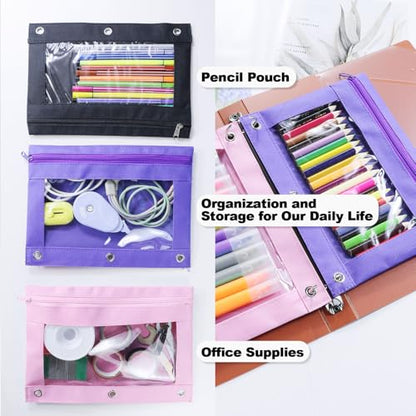 24 Pack Pencil Pouch for 3 Ring Binder, Clear Pencil Case Bulk with Smooth Zipper, Clear Window Pencil Bag for School, Classroom, Office, Jewelry, and Cosmetic, Black