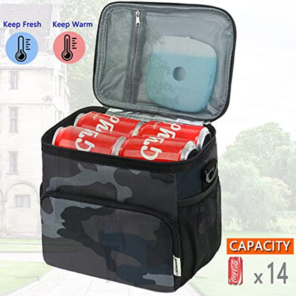GYEUKHAM Insulated Reusable Lunch Bag Adult Large Lunch Box for Women and Men with Adjustable Shoulder Strap,Front Zipper Pocket and Dual Large Mesh Side Pockets,Black Camo - color: BlackCamo