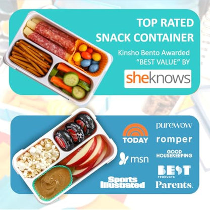 Small Snack Containers for Kids Toddlers - 3 Compartments (Set of 2) - Leak-Proof Reusable Boxes with Lids - BPA-Free Plastic Mini Bento Lunch Box - Holds 2 Cups Capacity (Pastel Blue+Teal Sparkle) - color: Pastel Blue + Teal Sparkle MINI 2pk