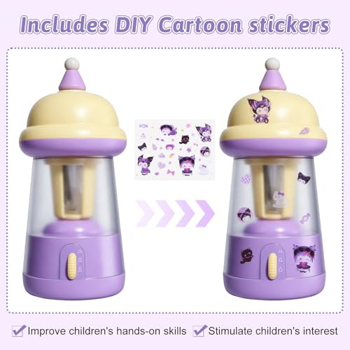 Rechargeable Electric Pencil Sharpener, 6-12mm Auto in & Out Fully Automatic Pencil Sharpener for Kids, Large Capacity Battery Powered, with Cartoon Stickers Ideal for Classroom & Home (Yellow-purple) - color: Yellow-purple