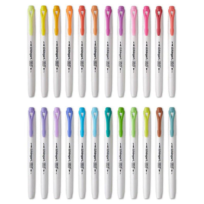 KINGART Studio Twin-Tip Highlighters (24 Unique Soft Pastel Colors). Double-Ended: Broad Chisel & Fine Tips. Quick-Dry, No-Bleed Water-Resistant Ink for Journaling/Art.