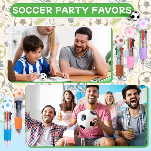 LiYiQ 25 Pcs Soccer Party Favor Multicolor Pen in One Cartoon Cute Fun 4-in-1 Cute Pens Bulk Kawaii Soccer Shape Cool Ballpoint Pens for Kids Fun Gifts - style: Soccer
