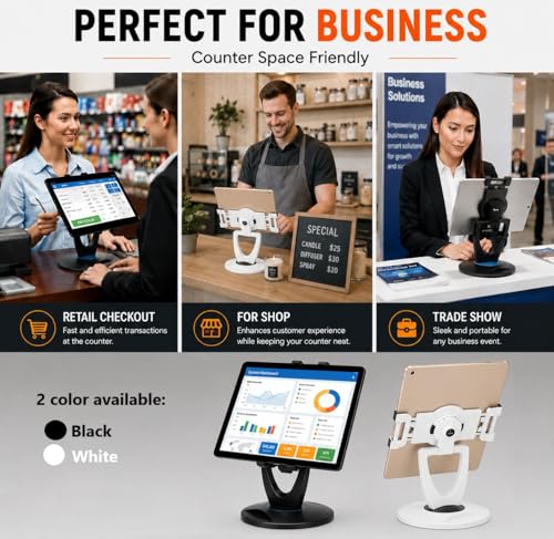 MAX SMART Tablet Stand for POS, Weighted Base Holder for Retail & Reception - color: Black
