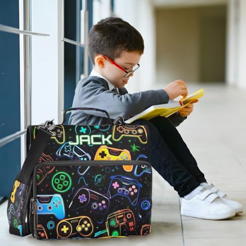 Personalized Video Game Controller 1.5 Inch Zipper Binder with Name | Your selected font will be printed with a matching outline for the best gaming-inspired look. - color: Personalized Video Game Controller