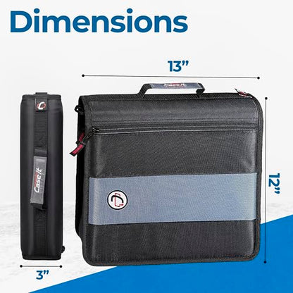 Case-it Classic Zipper Binder | 2-Inch O-Rings, 350 Sheet Capacity, Multiple Storage Pockets & Shoulder Strap | School & Office Organizer | D-251 Black