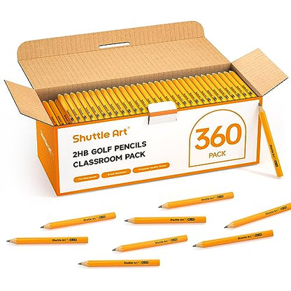 Shuttle Art 360 Pack #2 HB Golf Pencils, Wood-cased 3.5” Mini Pencils Bulk, Pre-sharpened Small Pencil for Kids Teachers Writing Marking Sketching, Classroom Essentials, Back to School Supplies - color: Yellow
