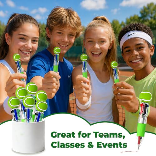 Tennis Party Favors Tennis Pens Mini Multicolor Pen in One Cute Fun 4-in-1 Pens Bulk Cool Ballpoint Pen for Birthday Gifts Teacher Supplies (Tennis, 24) - style: Tennis