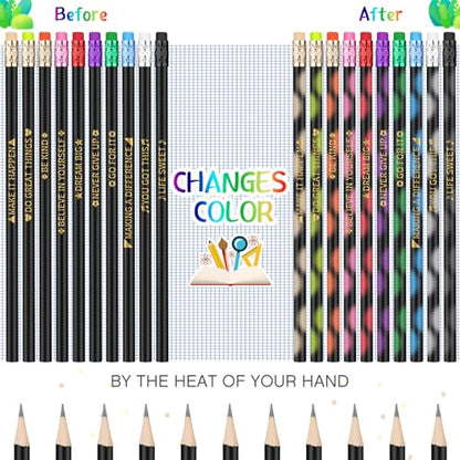 Eersida 80pcs Color Changing Pencil Bulk Back to School Pencils with Eraser Encourage Saying Thermochromic Fun Pencils for Kids Students Classroom First Day of School Gifts (Positive) - style: Positive