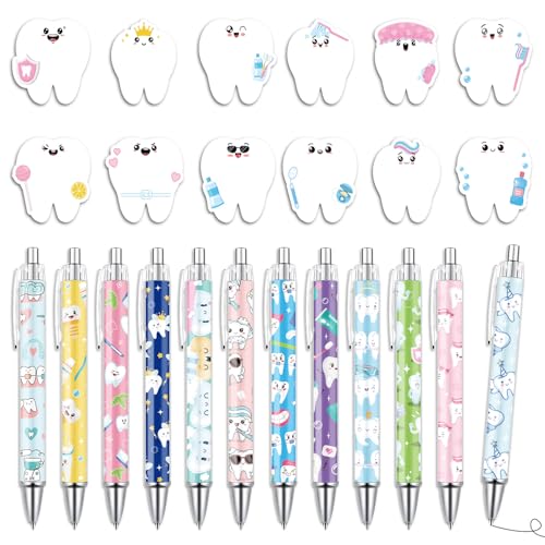 Dental Sticky Notes with Pens Gifts - Wxiben 24 Pcs Dental Assistant Ballpoint Pens Teeth Notepads Set Dental Hygienist Assistant Appreciation Gifts for Party Office Home Coworkers Women Doctor Nurse - color: Dental Assistant
