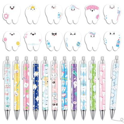 Dental Sticky Notes with Pens Gifts - Wxiben 24 Pcs Dental Assistant Ballpoint Pens Teeth Notepads Set Dental Hygienist Assistant Appreciation Gifts for Party Office Home Coworkers Women Doctor Nurse - color: Dental Assistant