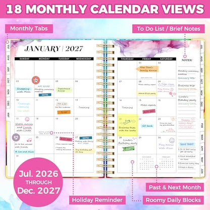 Academic Planner 2026-2027, 18 Months Weekly & Monthly Calendar Planner | July 2026 - Dec 2027, 9" x 11.6" A4 Size, Hardcover Daily Agenda with Tabs, Inner Pocket, Bookmark, Stickers, Sticky Note Set - color: Rainbow Rose, size: A4