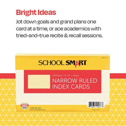 School Smart Ruled Index Cards, 5 x 8 Inches, Canary, Pack of 100 - color: Canary, size: 5 x 8 Inches