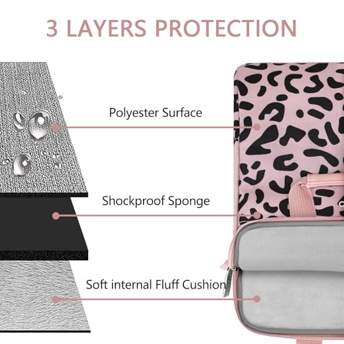 MOSISO 12.9 inch Tablet Sleeve Bag for iPad Pro 13 M4&iPad Air 13 M3 M2,iPad Pro 12.9 M2 M1 6/5th,Surface Laptop Go 12.4,Galaxy Tab S8+/S9+ 12.4, Leopard Grain Tablet Shoulder Bag with 3 Pockets, Pink - color: Pink