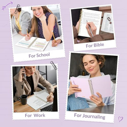 SUNEE Lined Spiral Journal Notebook for Women, 146 Pages College Ruled Hardcover Journaling Notebook for Work, Note Taking and Office School Supplies, A5 - Purple - color: Purple