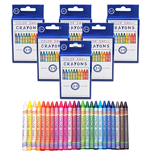 Color Swell Crayons Bulk 6 Packs of 24 Count Vibrant Colors Teacher Quality Durable for Families Class Party Favors - size: 6 Pack | 144 Crayons