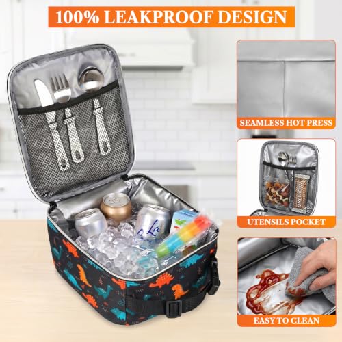 opux Insulated Lunch Bag for Kids Boys Girls, Small Compact Lunch Box with Wide Opening & Mesh Pockets, Reusable Lunch Pail for School, Work, Adults, Men, Women, Dinosaur - color: Dinosaur