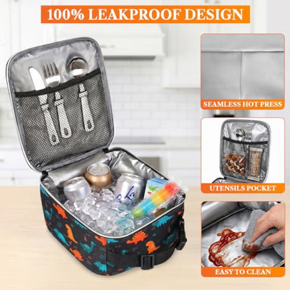 opux Insulated Lunch Bag for Kids Boys Girls, Small Compact Lunch Box with Wide Opening & Mesh Pockets, Reusable Lunch Pail for School, Work, Adults, Men, Women, Dinosaur - color: Dinosaur