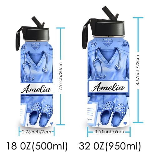 Custom Nurse Water Bottle Personalized Stainless Steel Insulated with Lid 18/32oz Customized Name Nurse Gifts for Women Nurses Nursing Graduation Nurse Week Birthday Healthcare Worker - color: Design-1