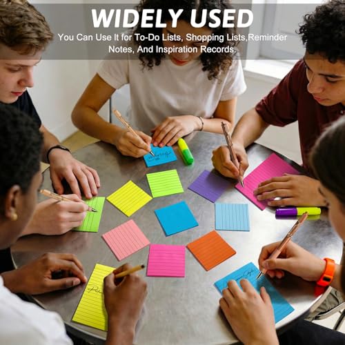 18 Pack Lined Sticky Notes 4x6 in Self-Stick Note Pads with Lines 9 Bright Colors Super Sticking Power Memo Pads Big Rectangular Notes Pad Its for Office, School, Meeting - size: 18pcs 4x6"