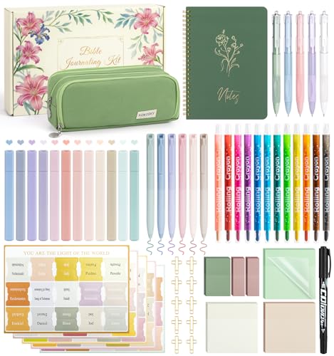 59Pcs Bible Study Supplies, Bible Journaling Kit for Women, Pencil Case, 12 Pastel No Bleed Highlighters and 6 Colored Pens, Bible Tabs and More, Bible Study Tools, Book Annotation Kit for Women & Men - color: 59pcs-green