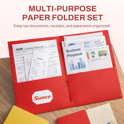 SUNEE Folders with Pockets(25 Pack, Red), 2 Pocket Folders Fit Letter Size Paper, Paper File Folder for School Office Home Business - color: Red, style: 25-Pack