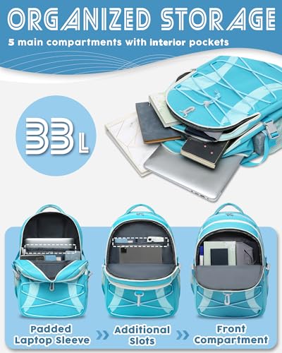 BLUEFAIRY Middle High School Backpack for Boys Girls Large Bookbag with Laptop Compartment Back to School Book Bags for Teens Teenagers Mochilas Escolares para Niños Niñas (Blue/Light Blue, Solid) - color: Blue/Light Blue