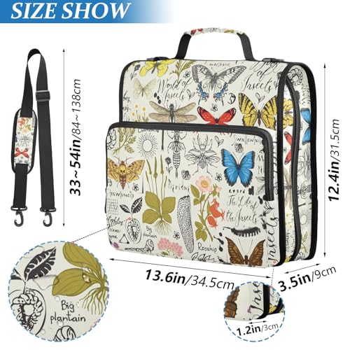 Personalized Butterfly 3 D-Ring Binder Bag Zipper Organizer | Multi-Pocket with Handle and Detachable Shoulder Strap Holds 500 Sheets for School Office Supplies - color: Dhb-103