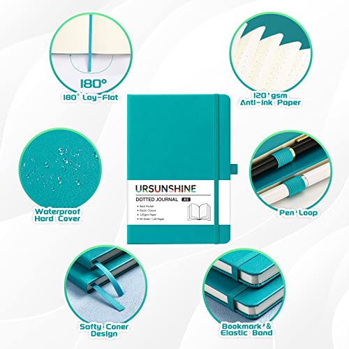Dotted Journal/Notebook - Dot Grid Hard Cover Notebook, Premium Thick Paper with Fine Inner Pocket, Black Smooth Faux Leather, Pen Loop, 5.3'' x 8.26'' - Cyan - color: Cyan, size: Dotted