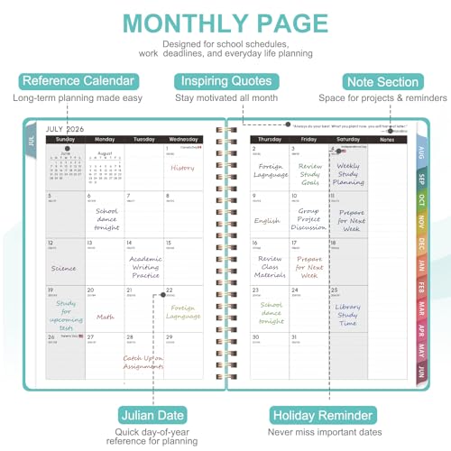 Planner 2026-2027, Academic Weekly and Monthly Calendar Planner, July 2026 - June 2027, Hardcover Spiral Agenda Book, School Supplies for Teacher Student - Letter Size(8.5" x 11") - color: L-Aquamarine, size: 8.5"x11"(Jul 2026-Jun 2027)