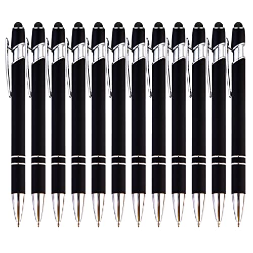 PASISIBICK 12-Piece Black Ballpoint Pen with Stylus Tip, 2 in 1 Stylish Metal Touch Screen Pen - Black Ink, 1.0 mm Medium Point - 5.5 x 0.4 inch / 14 x 1 cm - color: 12 Pcs Black Stylus Pens
