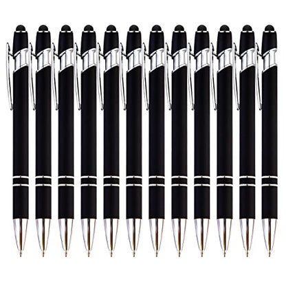 PASISIBICK 12-Piece Black Ballpoint Pen with Stylus Tip, 2 in 1 Stylish Metal Touch Screen Pen - Black Ink, 1.0 mm Medium Point - 5.5 x 0.4 inch / 14 x 1 cm - color: 12 Pcs Black Stylus Pens